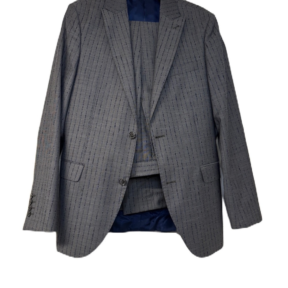 Gray Suit Jacket & Pants With Notch Lapels Textured Patterns